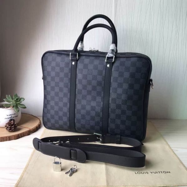 Replica LV N41466 Men Black Small PORTE DOCUMENTS VOYAGE Briefcases