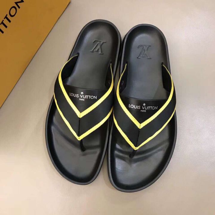 Replica LV Leather 18 Men Slippers