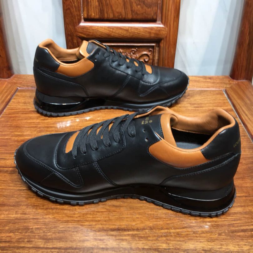 Replica 2018 LV Leather RUN AWAY Sneakers 1A3ST7 Black Men Sandals