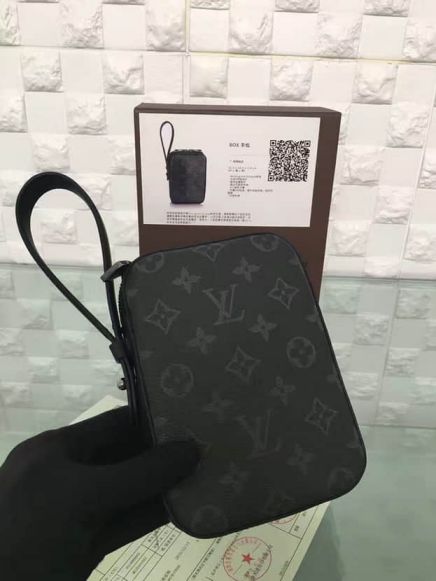 Replica LV M6201872 Box Black Grey Monogram Eclipse Canvas Clutch Bags