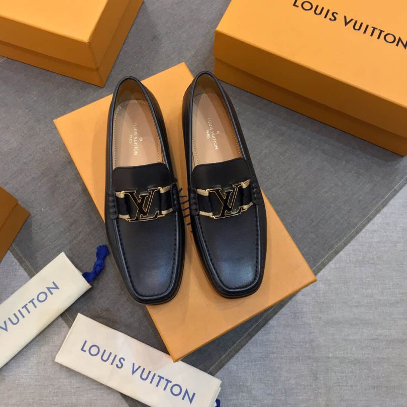 Replica LV Black Leather MONTAIGNE Men Casual Shoes