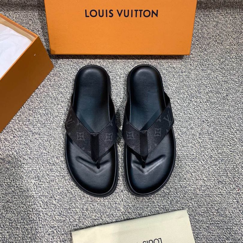 Replica LV Leather Monogram Men Slippers