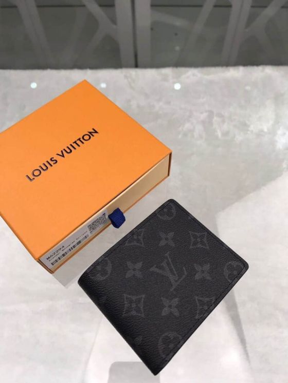 Replica LV M62294 Black Slender Short Bi Fold Wallets