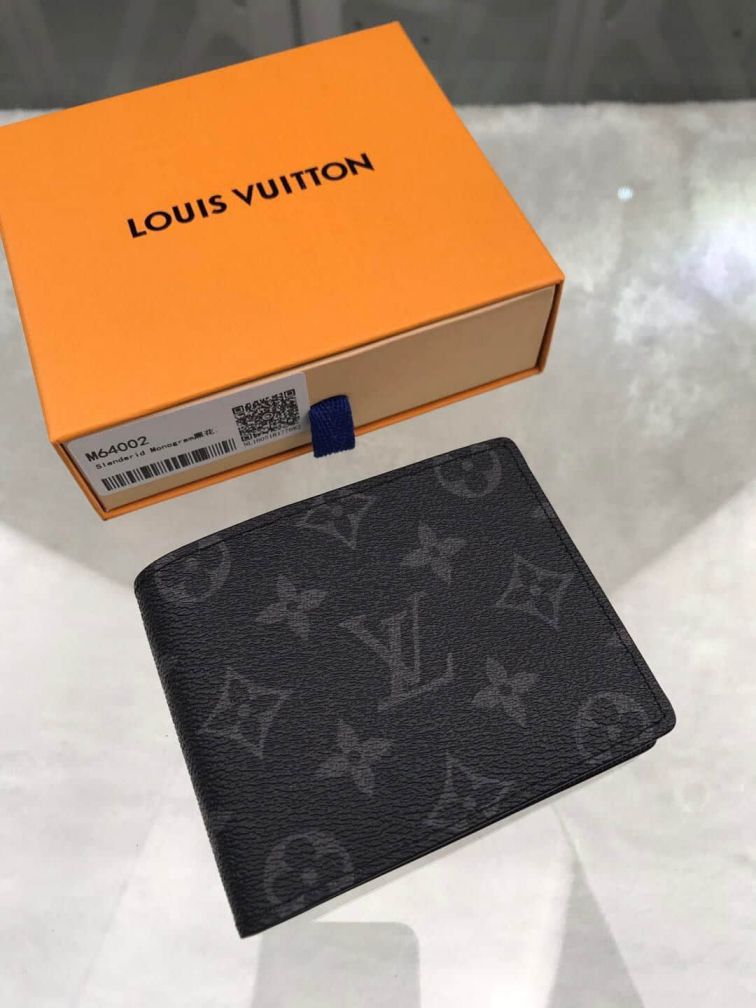 Replica LV M64002 Black Slender Short Bi Fold Wallets