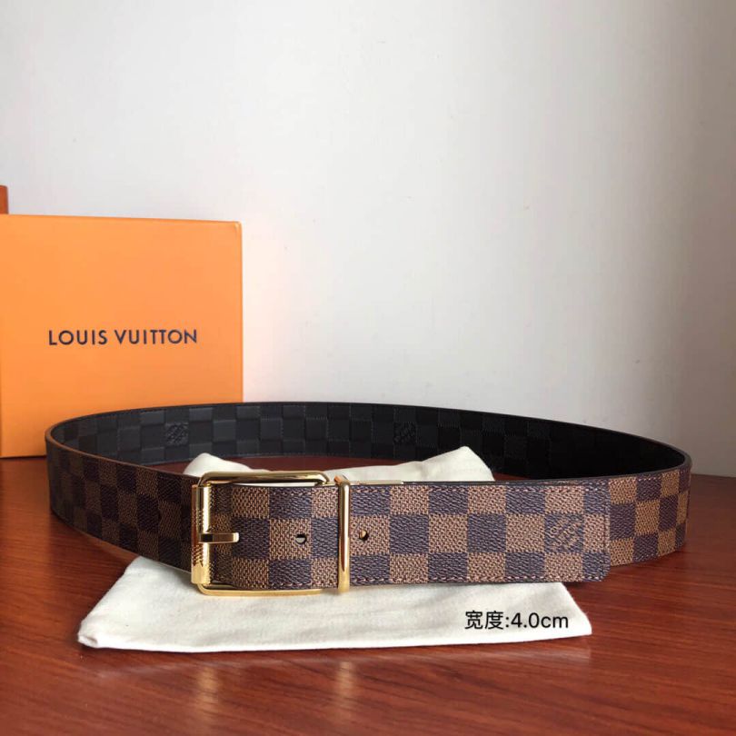 Replica LV Damier Print 40mm Reversible Classic Metal Buckle Reversible Men Belts