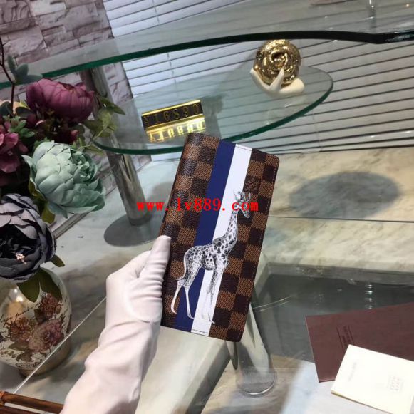 Replica LV Brazza Bi Fold Damier Ebene Giraffe Print Men Bi Fold N63347 Wallets