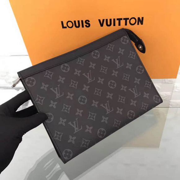 Replica LV POCHETTE VOYAGE Men Black Grey M61692 Clutch Bags