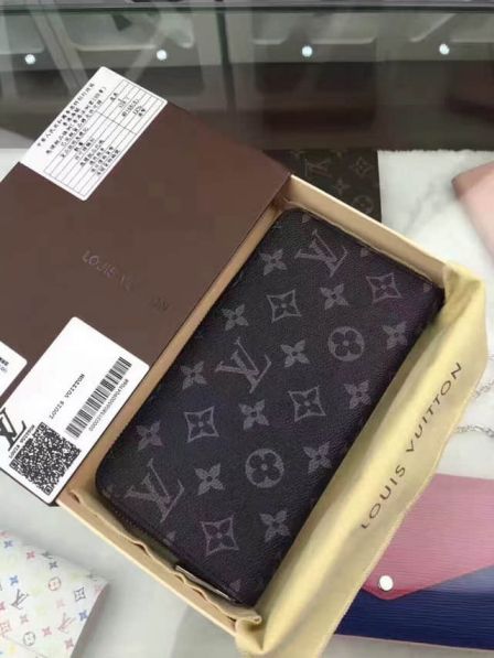 Replica LV Hiroshi Fujiwara Black Grey Long Zip Bi Fold M60017 Wallets