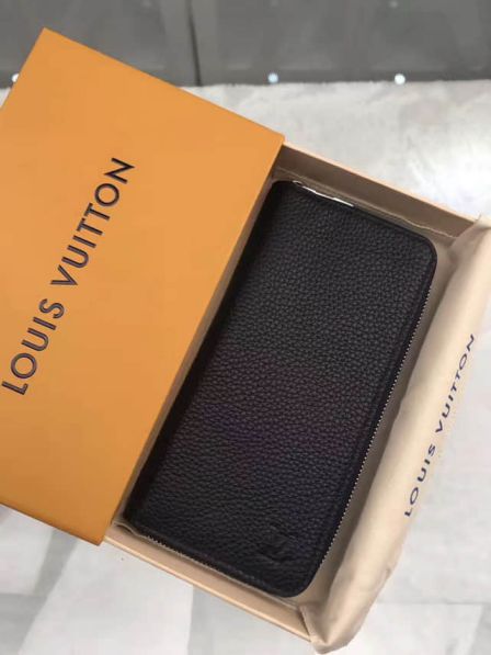 Replica LV Black Leather ZIPPY Men Long Zip Bi Fold M58412 Wallets