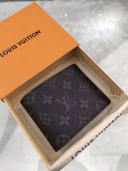Replica LV Monogram Eclipse Black Grey MULTIPLE Men Short Bi Fold M61695 Wallets