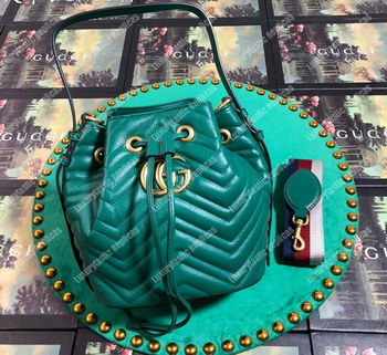 Replica Gucci GG Marmont Chevron Leather Bucket Bag Emerald Green