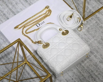 Replica Mini Lady Dior Lambskin Bag Storm White Gold Tone Metal