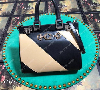 Replica Gucci Zumi Diagonal Stripe Small Top Handle Bag Black Beige