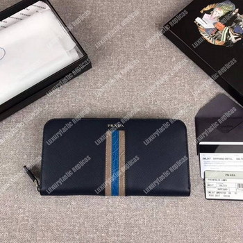 Replica Prada Saffiano and Crocodile Leather Wallet Blue Dark BlueGrey Crocodile Insert