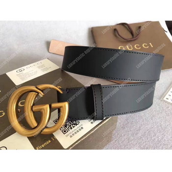 Replica Gucci Black Leather Belt with Double G Buckle