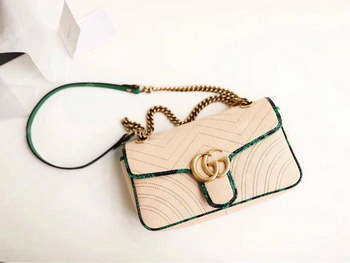 Replica Gucci GG Marmont Raffia Small Shoulder Bag Green Snakeskin Trim