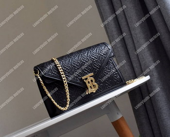 Replica Burberry Small Quilted Monogram TB Envelope Clutch Black