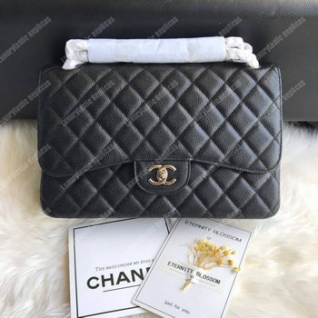 Replica Chanel Classic Maxi Handbag Black Grained Calfskin Silver Toned