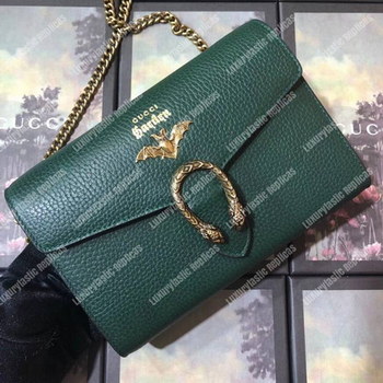 Replica Gucci Calfskin Garden Dionysus Chain Wallet Green with Bat