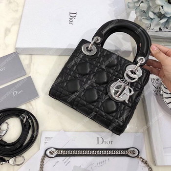 Replica Mini Lady Dior Lambskin Bag With Silver Toned Metal