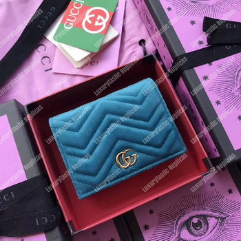 Replica Gucci GG Marmont Card Case Velvet Aquamarine