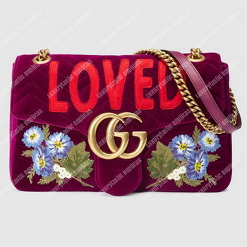 Replica Gucci GG Marmont Medium Velvet Bag Loved Bordeaux