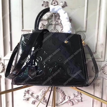 Replica LV Montaigne BB Tote Bag Monogram Vernis Black