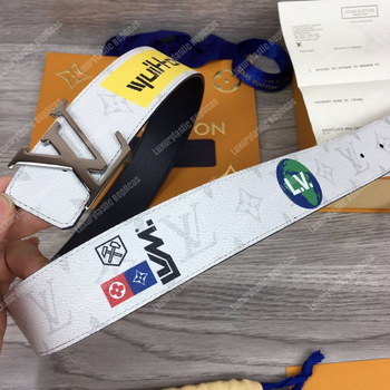 Replica LV White Initiales With Printed Stickers 40MM Reversible Leather Belt Gold Hardware
