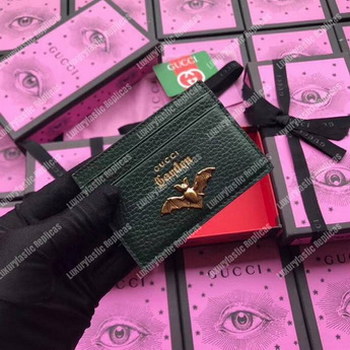Replica Gucci Garden Leather Card Case Green with Bat