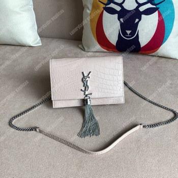 Replica Saint Laurent Kate Chain Wallet With Tassel Ivory Crocodile
