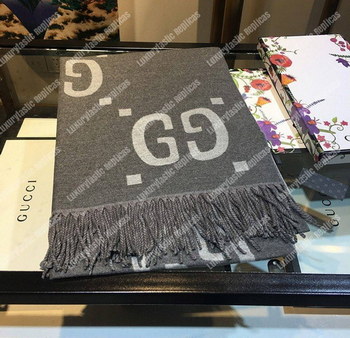 Replica Gucci GG Jacquard Wool Silk Scarf Grey