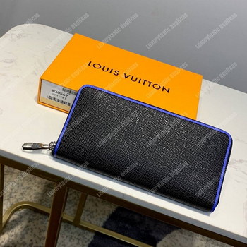 Replica LV Zippy Wallet Vertical Taiga Leather Blue Trim