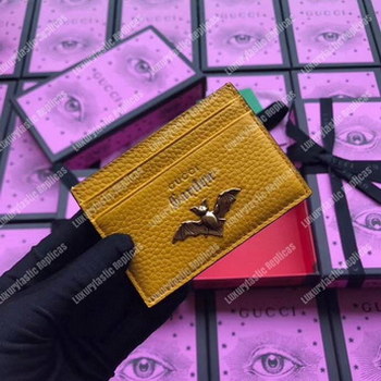 Replica Gucci Garden Leather Card Case Yellow with Bat