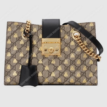 Replica Gucci Padlock Small GG Bees Shoulder Bag Black