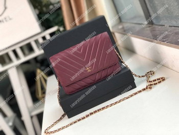 Replica Chanel Wallet On Chain – WOC Chevron Lambskin Maroon Gold Toned