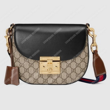 Replica Gucci Padlock Medium GG Shoulder Bag BeigeEbony Black