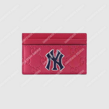 Replica Gucci Card Case With NY Yankees Patch Pink
