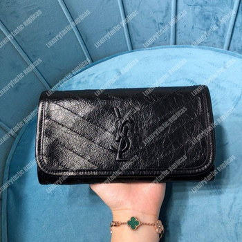 Replica Saint Laurent Niki Large Wallet In Crinkled Vintage Leather Black