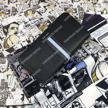 Replica Prada Saffiano And Crocodile Leather Wallet Blue