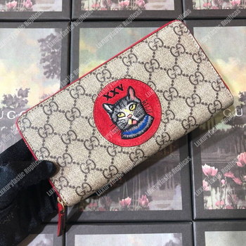 Replica Gucci GG Supreme Zip Around Wallet With Cat Patch