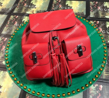 Replica Gucci Leather Bamboo Tassel Backpack Hibiscus Red