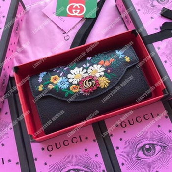 Replica Gucci Embroidered Leather Continental Wallet Black