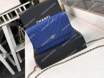 Replica Chanel Wallet On Chain – WOC Chevron Lambskin Blue Gold Toned