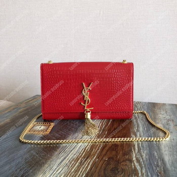Replica Saint Laurent Medium Kate Tassel Chain Bag Red Crocodile