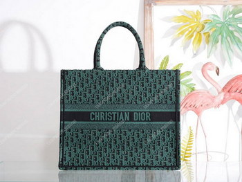 Replica Dior Book Tote Bag In Embroidered Canvas Green Black Dior Oblique