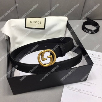 Replica Gucci Slim Leather Belt With Double G Buckle Black