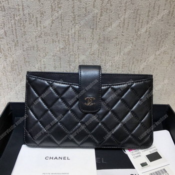 Replica Chanel Classic Pouch Lambskin Leather Silver Tone Black