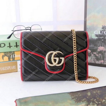 Replica Gucci GG Marmont Quilted Shoulder Bag Black Cerise
