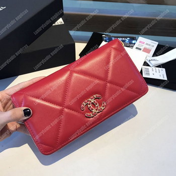 Replica Chanel 19 Long Zipped Wallet Scarlet
