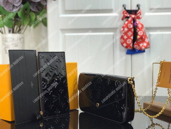 Replica LV Pochette Felicie Monogram Vernis Leather Black